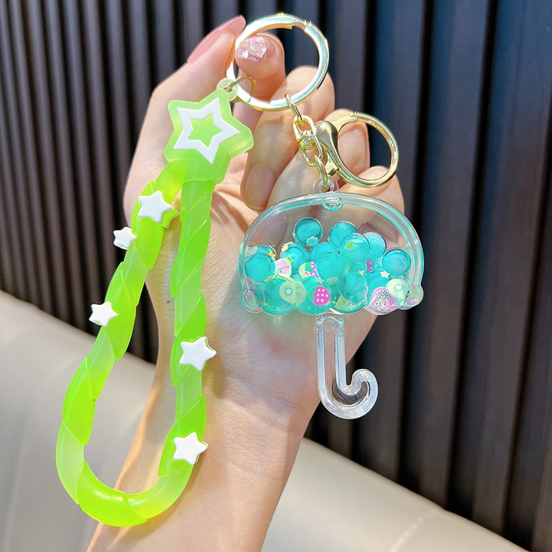 Wholesale Cartoon Oil Bubble Beads Umbrella Acrylic Quicksand Bottle Keychain